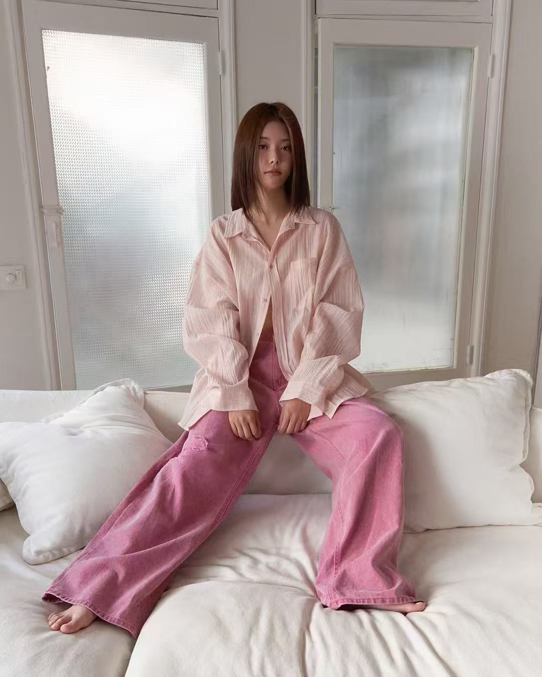 Lightly sheer pink blouse