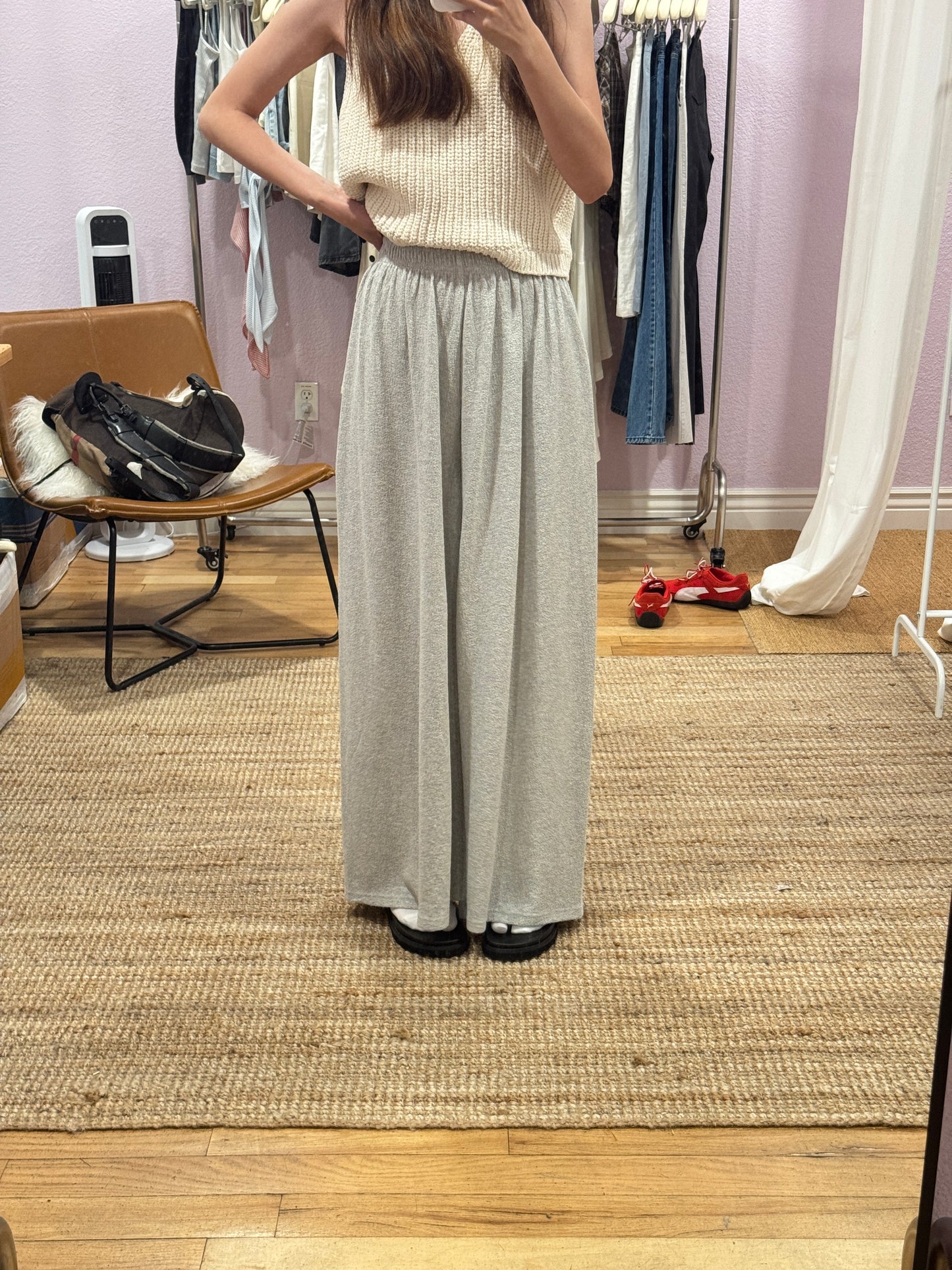 Terry cloth wide-leg pants