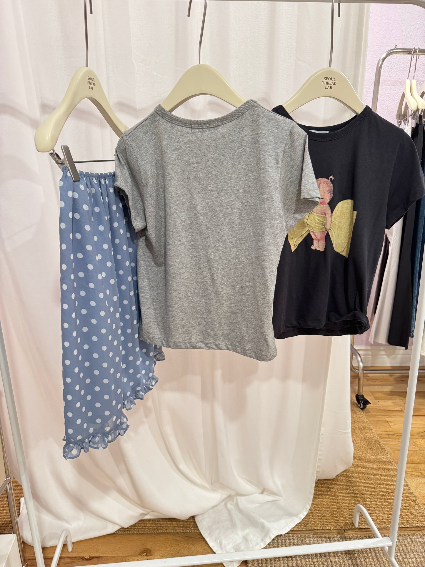 Blue polka dot midi skirt