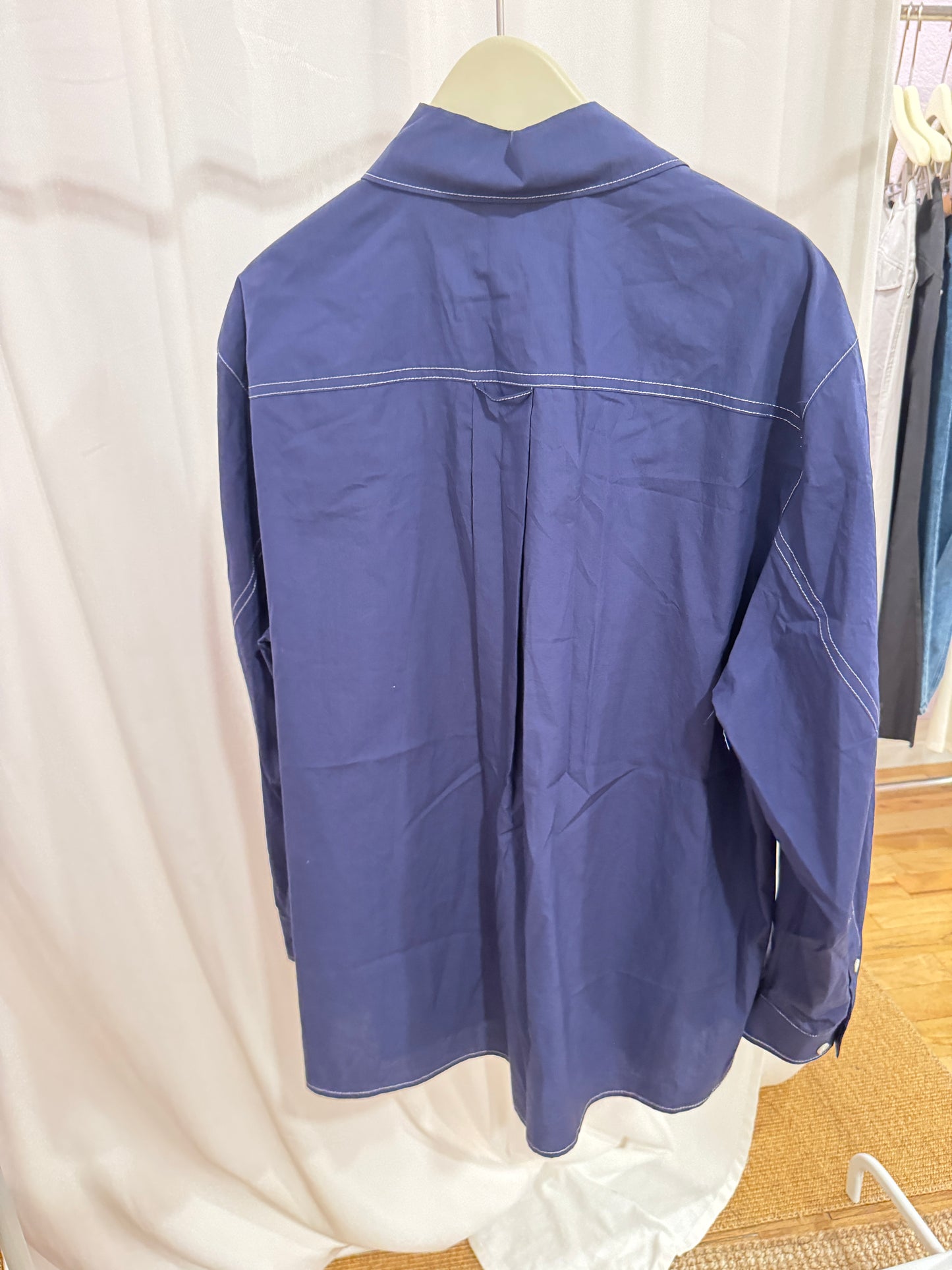 Dark blue shirt with contrast stitching