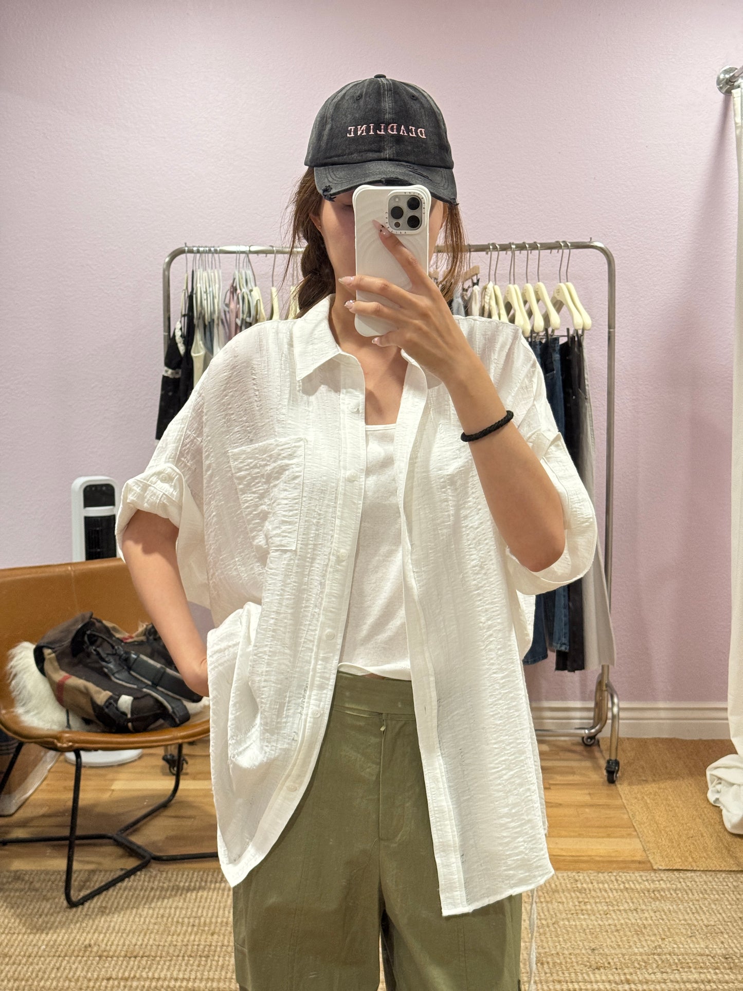 Oversized short-sleeve cotton-linen