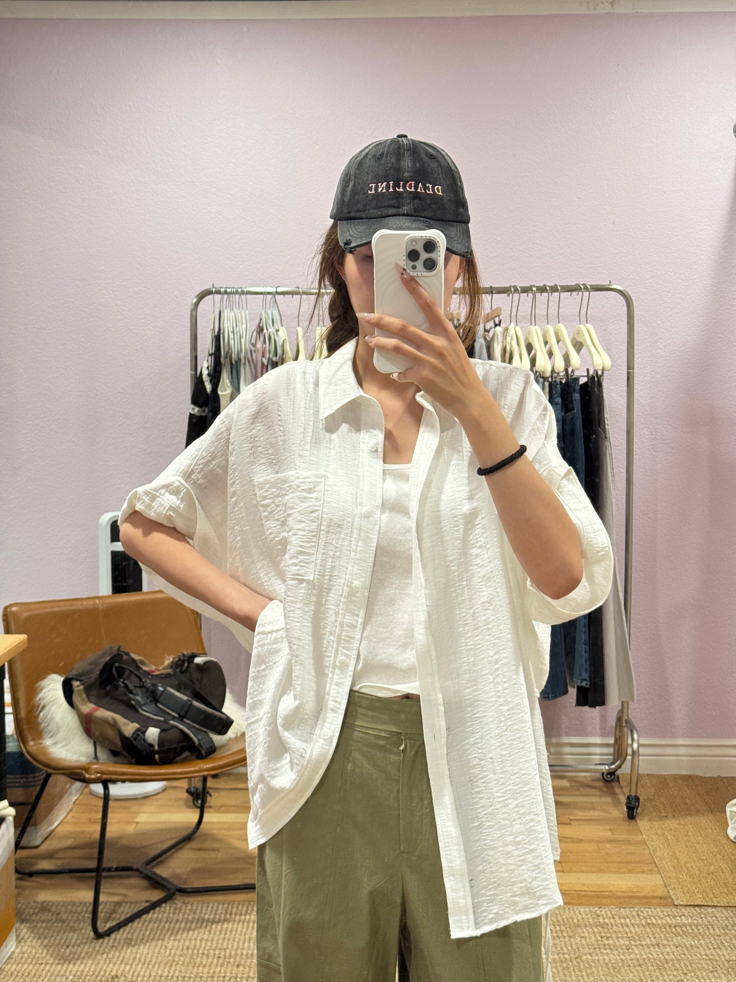 Oversized short-sleeve cotton-linen