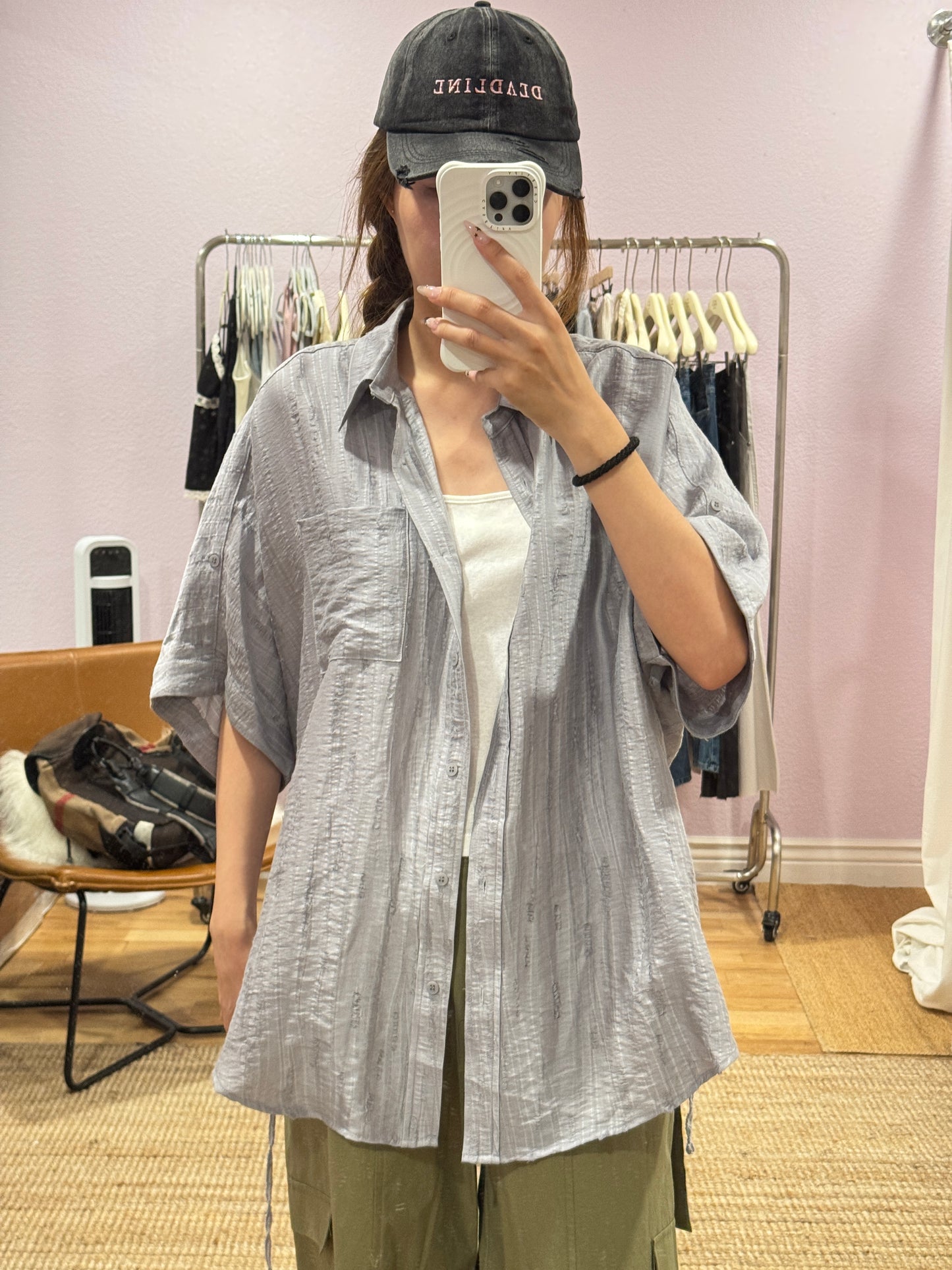 Oversized short-sleeve cotton-linen
