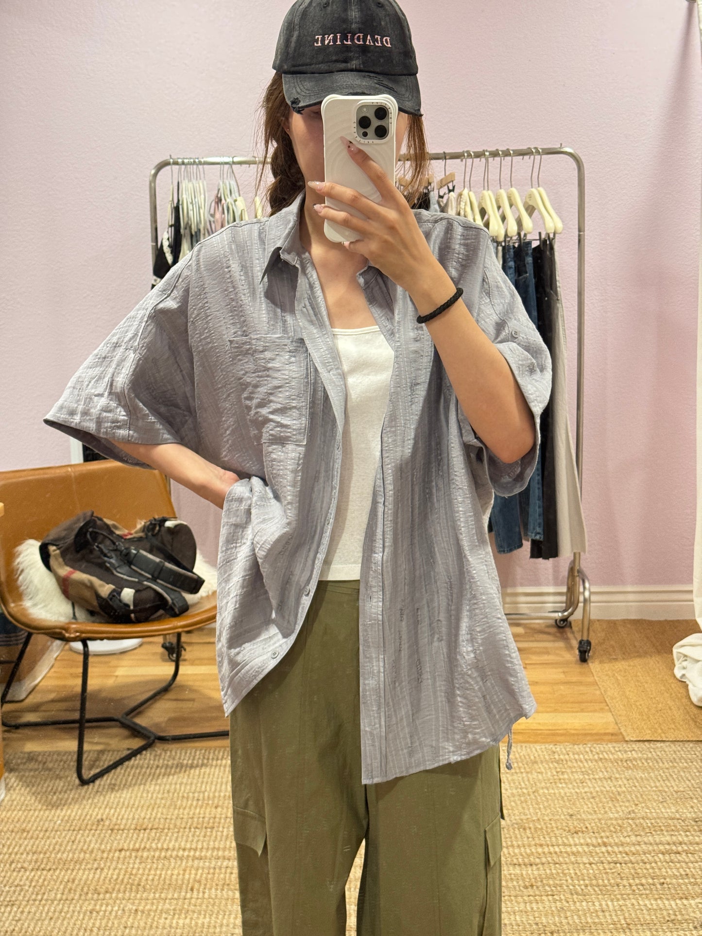 Oversized short-sleeve cotton-linen
