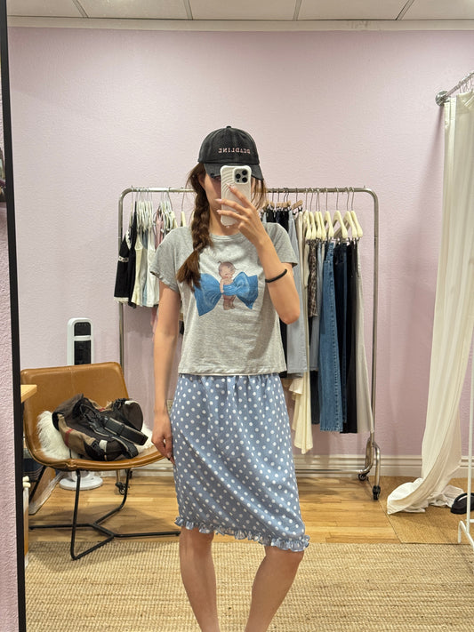 Blue polka dot midi skirt