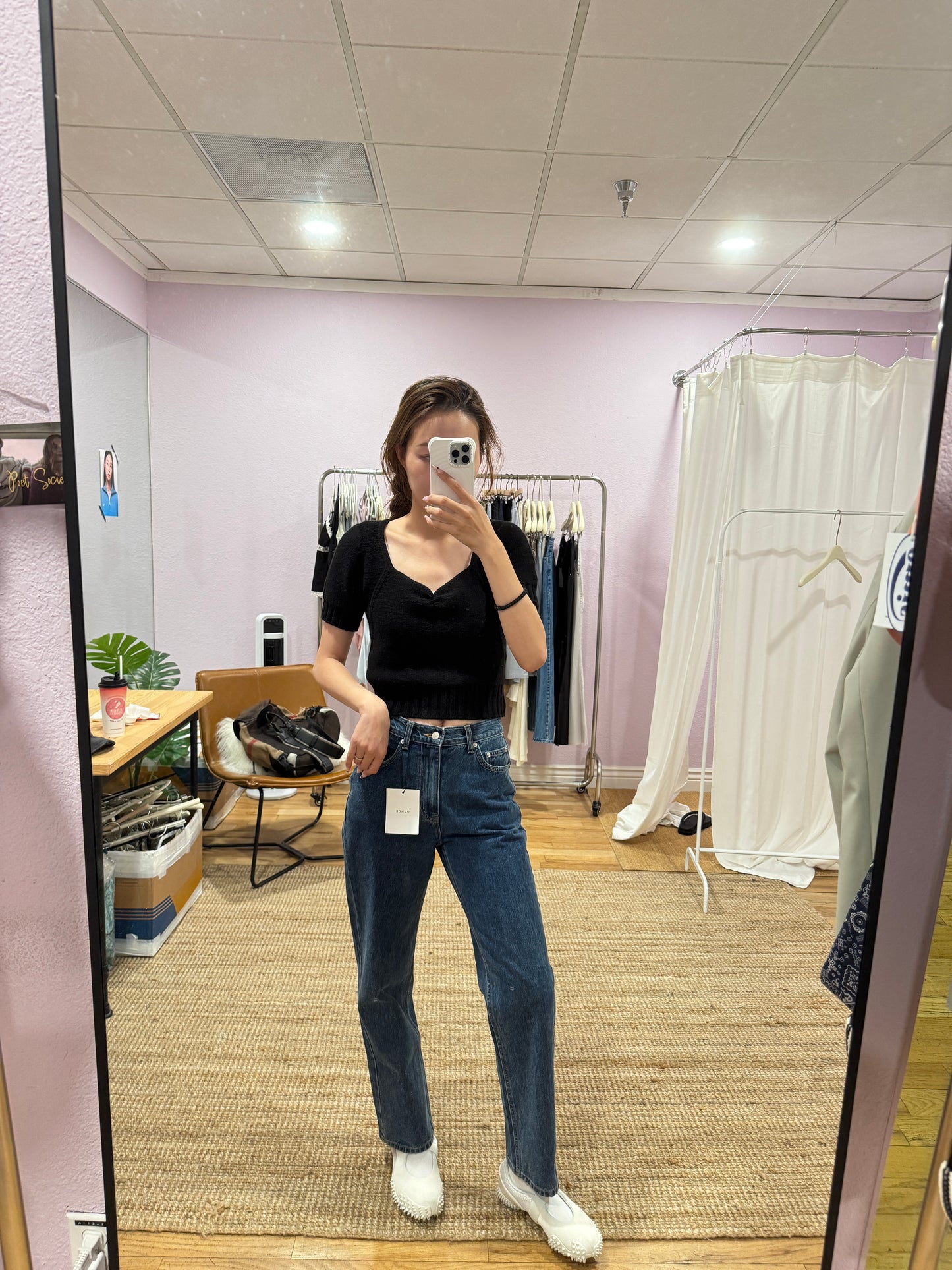 Dark blue high-waisted vintage straight-leg pants