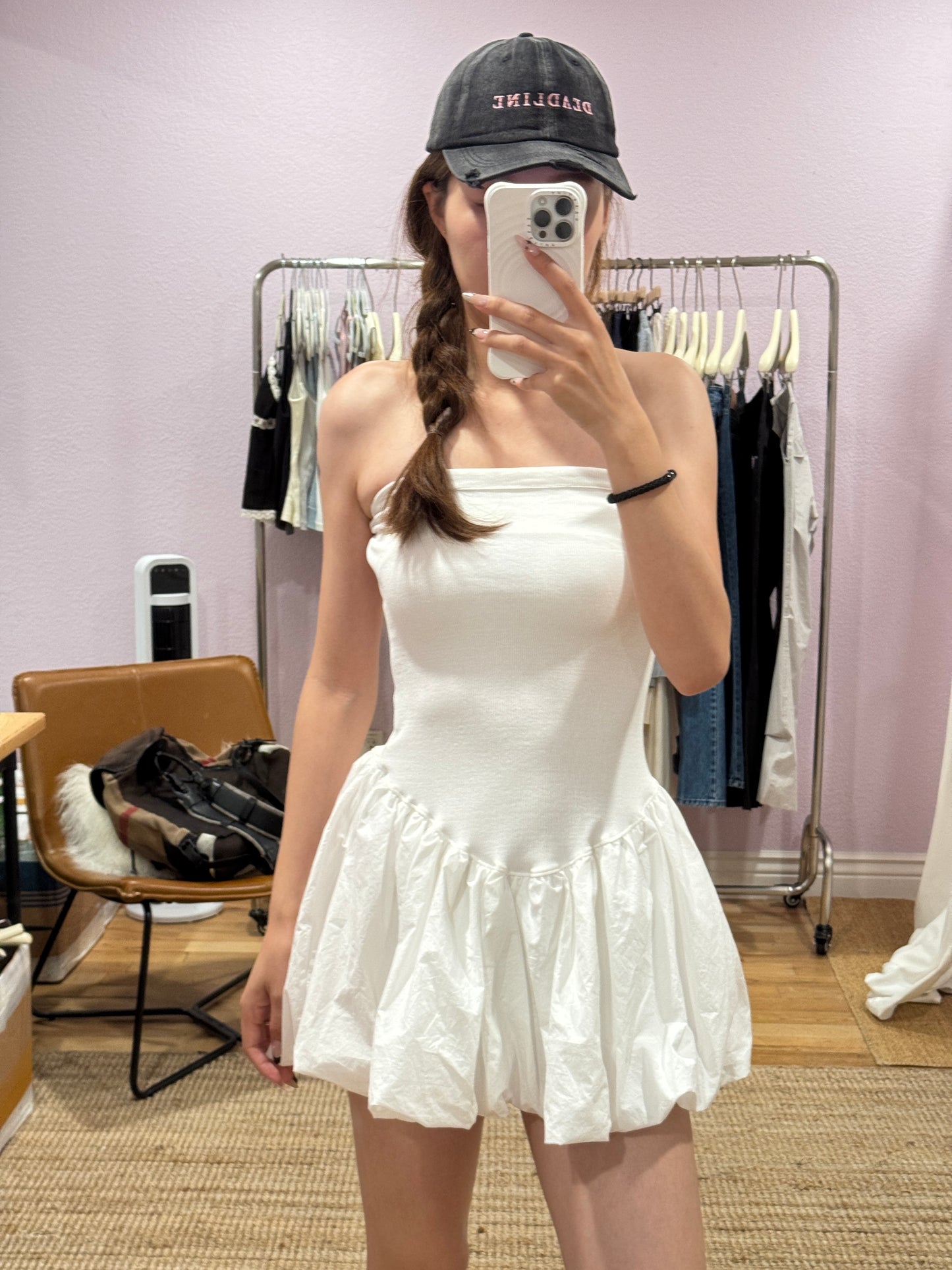 Strapless bubble skirt dress