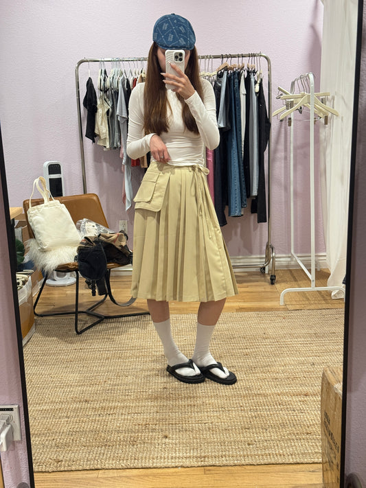Beige Utility Pleated Skirt