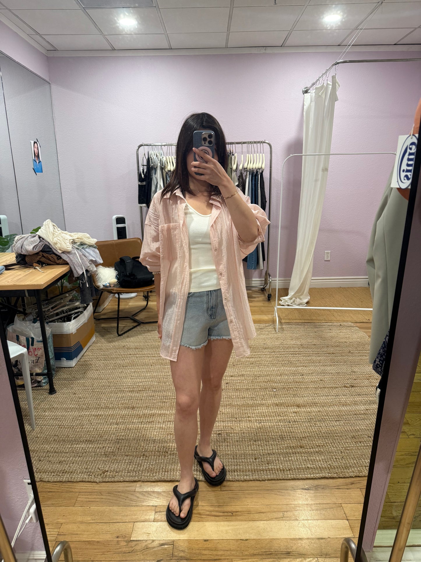 Lightly sheer pink blouse