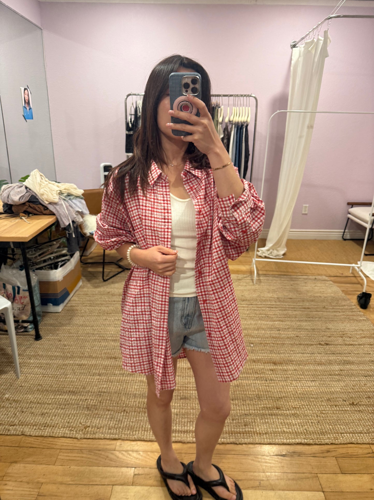 Red and white plaid shirt