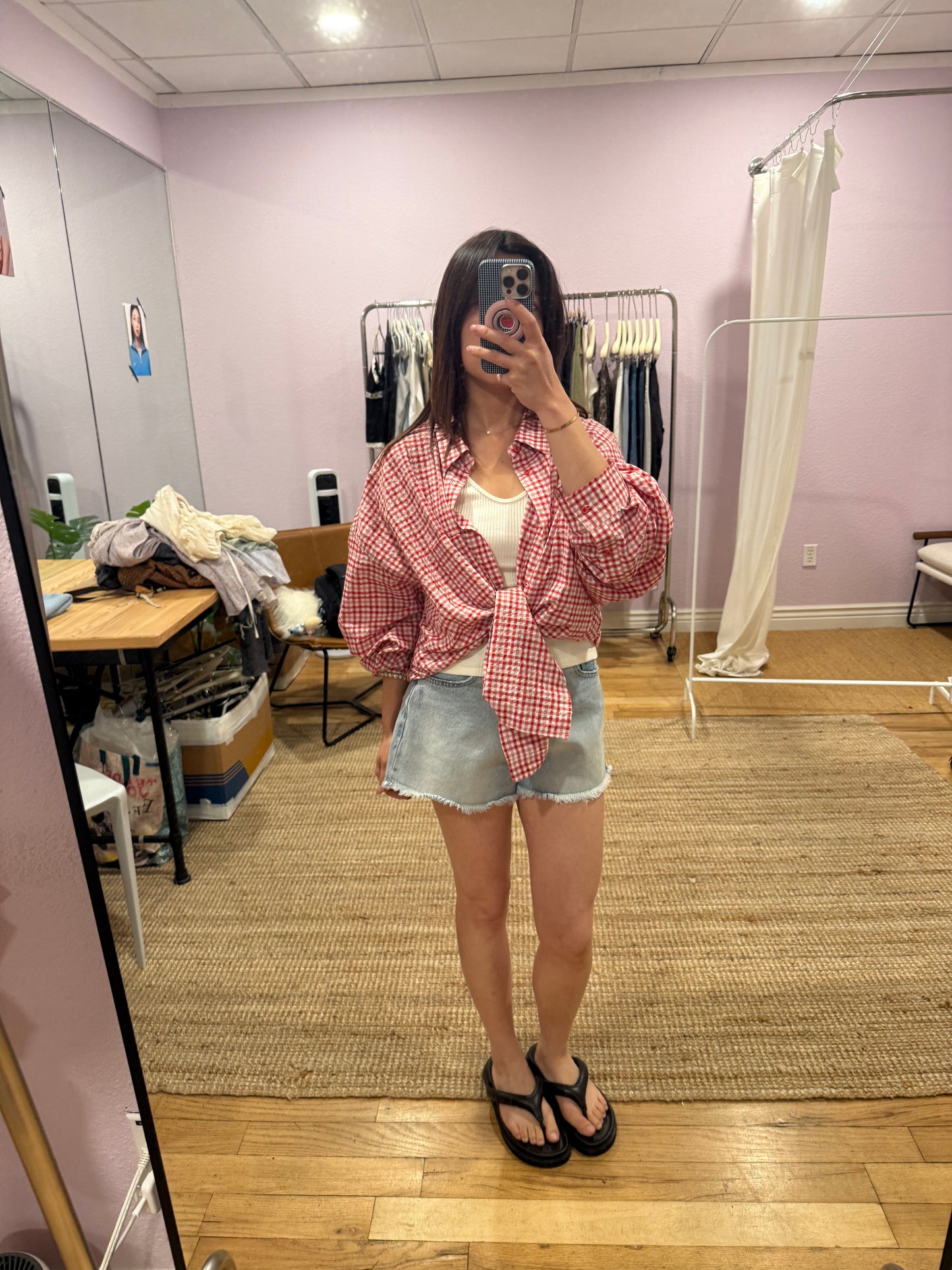 Red and white plaid shirt