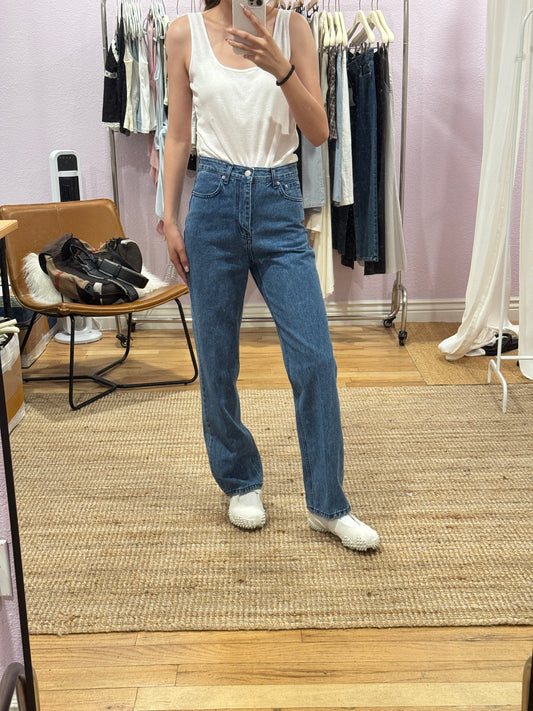 Blue straight-leg jeans