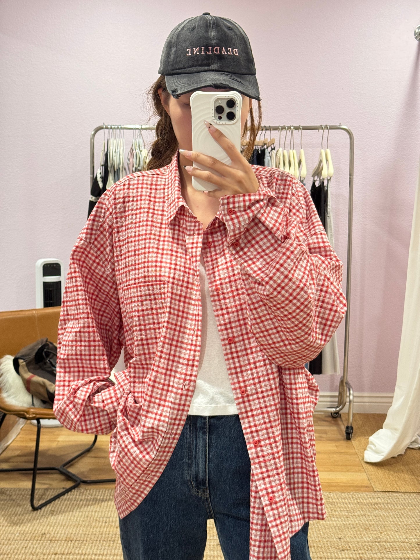 Red and white plaid shirt