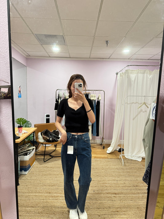 Dark blue high-waisted vintage straight-leg pants