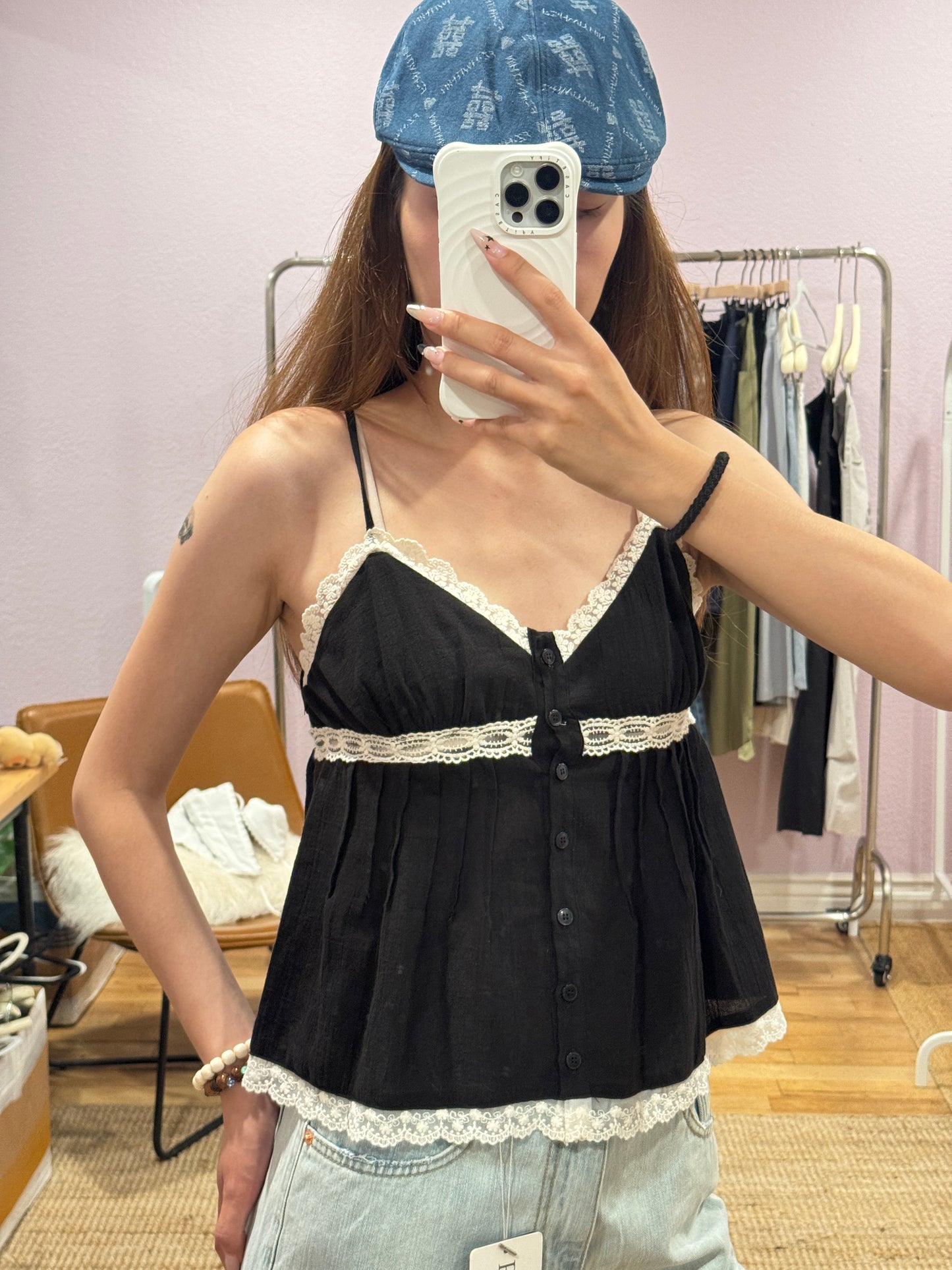 Boho-style lace cami top