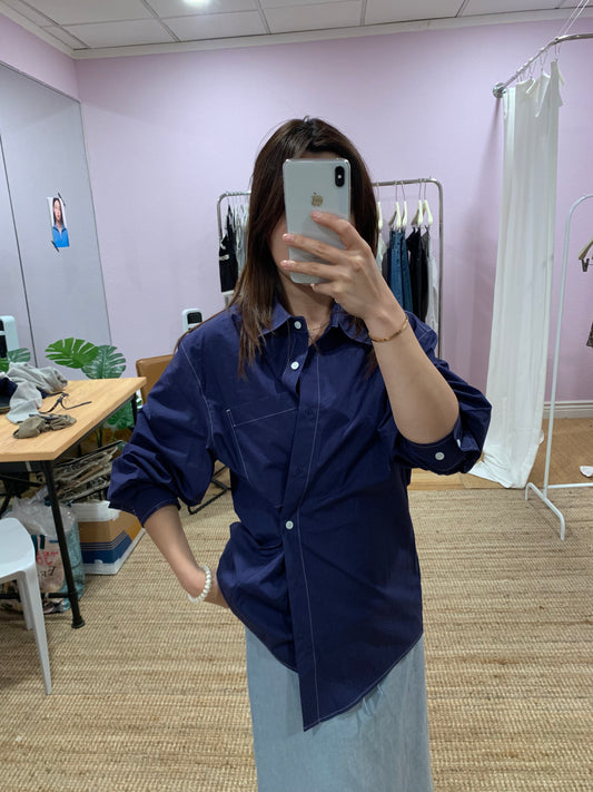 Dark blue shirt with contrast stitching